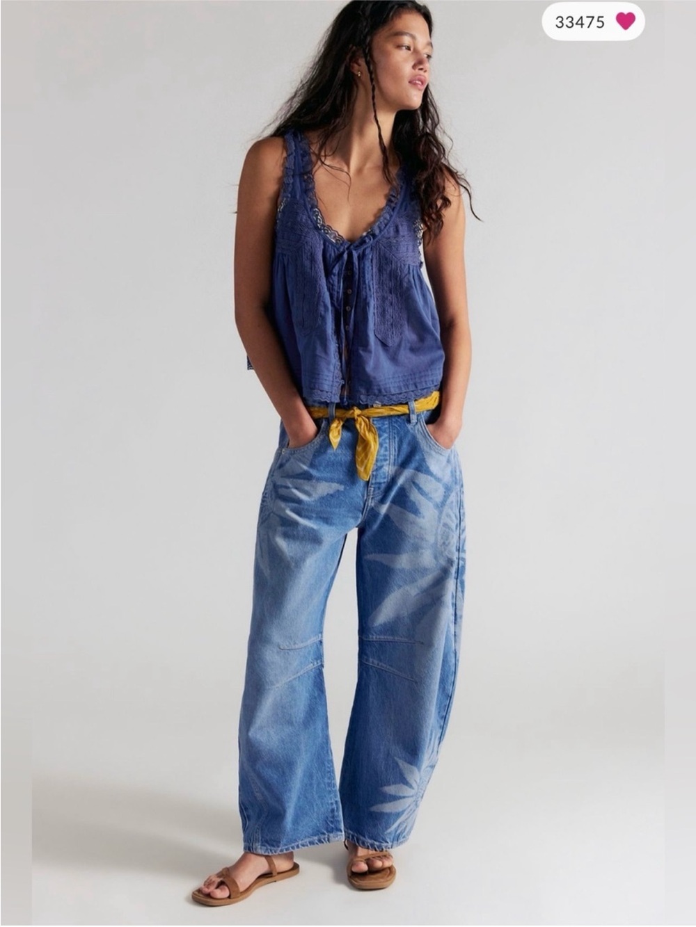 Free People We The Free Good Luck Printed Barrel Jeans. NWT. Sun fade